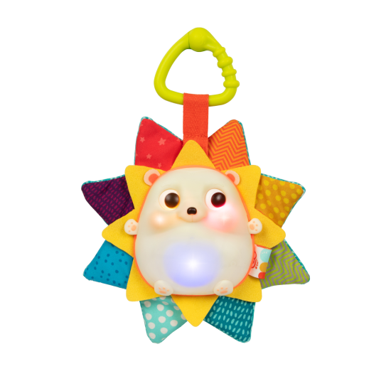 Závěsná hračka v podobě ježka zaujme dítě výraznými kontrastními barvami, magickými melodiemi a barevnými světýlky.