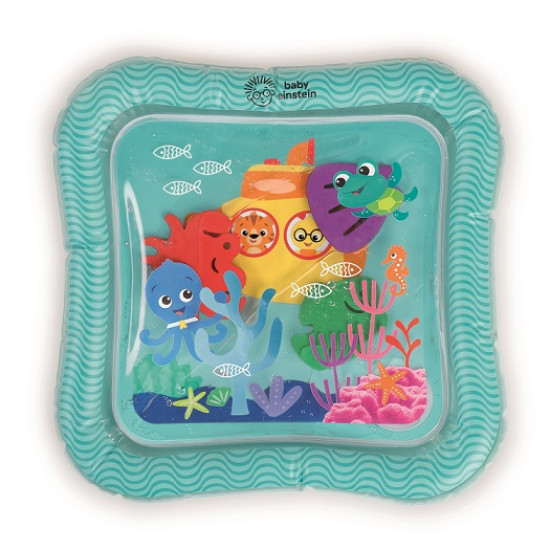 Dětská plnitelná vodní podložka Baby Einstein Ocean Explorer Sensory Splash Water Mat s plovoucími mořskými živočichy podporuje hru na bříšku a rozvoj jemné motoriky.