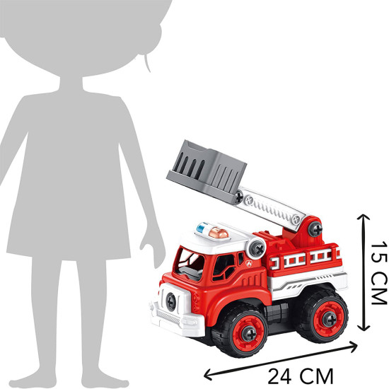 Stavebnice hasičského auta na dálkové ovládání, které si dítě sestaví samo.
