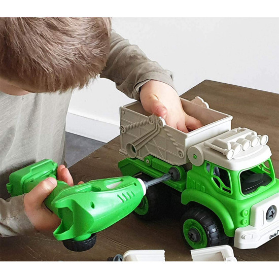 Stavebnice popelářského auta (2 varianty vzhledu auta) na dálkové ovládání, které si dítě sestaví samo.