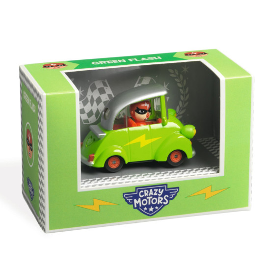 Crazy Motors - Green Flash. Autíčko s figurkou Zelený Blesk zná všechny zkratky a je zkrátka strašně rychlé.