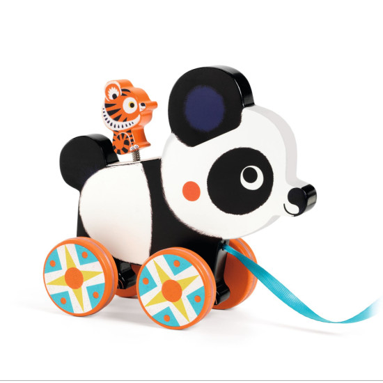 Dřevěná hračka Panda Billie k tahání pro batolata.