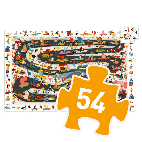 Objevovací puzzle Automobilové závody 54 ks. Ideální dárek pro malé nadšence automobilů.