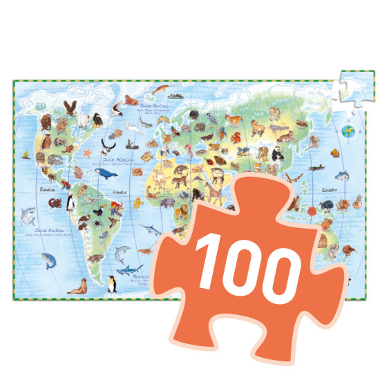 Objevovací puzzle Zvířata světa 100 ks