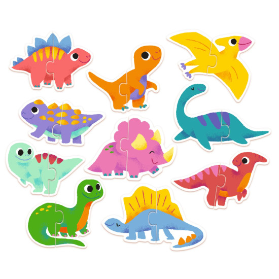 Dítě se naučí poskládat veselé barevné dinosauříky.