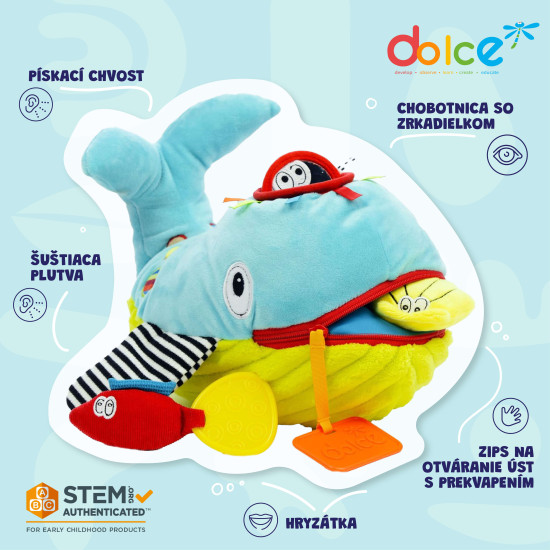 Senzorická hračka Velryba pro děti pro rozvoj smyslů Dolce