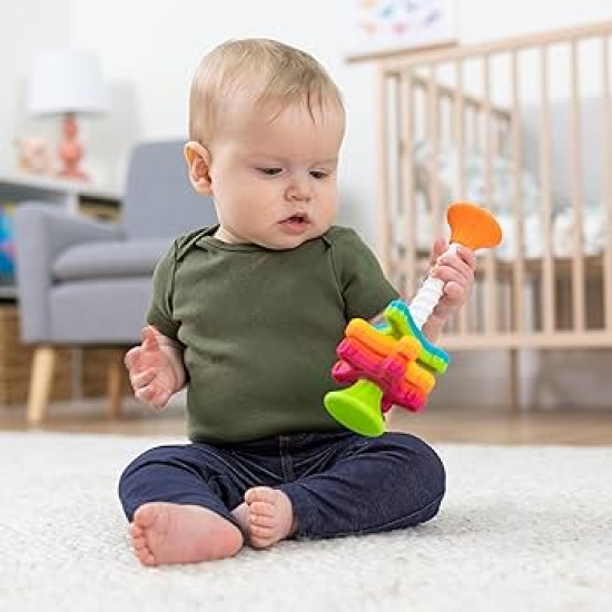 Barevná hračka Mini Spinny se třemi vrtulemi, které se otáčejí a stimulují smysly a jemnou motoriku dětí.