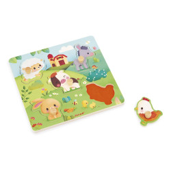 Dřevěné vkládací puzzle s úchytem Zvířátka