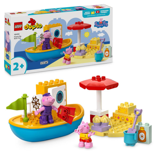 Peppa Pig a její loďka LEGO® DUPLO® 10432 u pláže s pískovým hradem