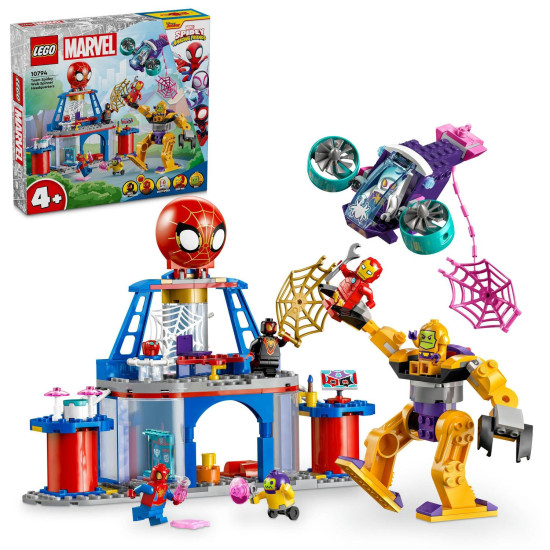 LEGO® 4+ Pavoučí základna Spideyho týmu – Akční stavebnice s oblíbenými superhrdiny Spideyho, Iron Mana a dalších