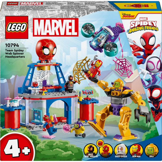 LEGO® 4+ Pavoučí základna Spideyho týmu – Akční stavebnice s oblíbenými superhrdiny Spideyho, Iron Mana a dalších