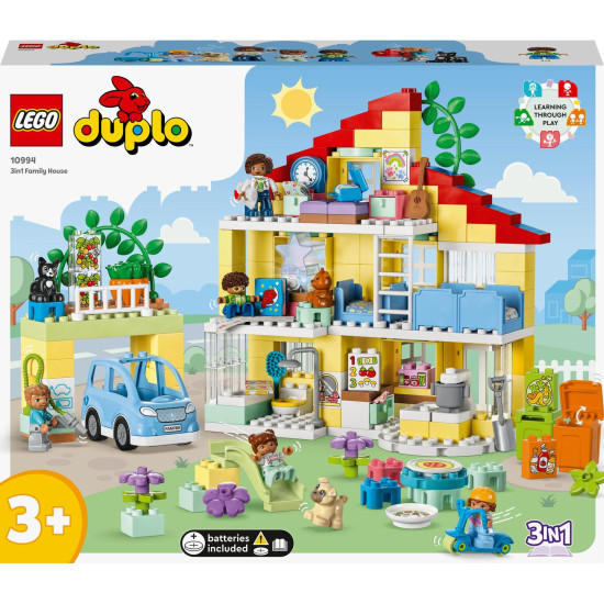 LEGO DUPLO Rodinný dům 3 v 1: Třípatrový dům, garáž s autíčkem a zahrada plná rostlin.