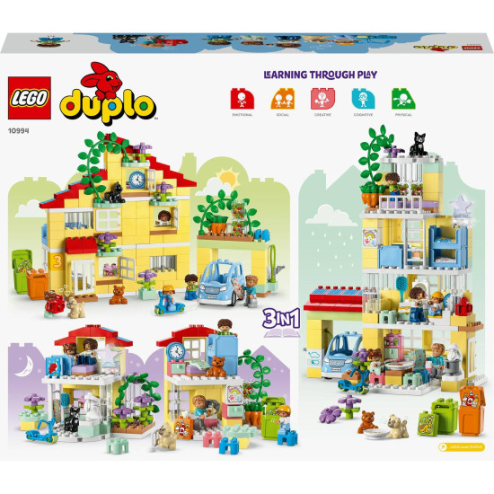 LEGO DUPLO Rodinný dům 3 v 1: Třípatrový dům, garáž s autíčkem a zahrada plná rostlin.