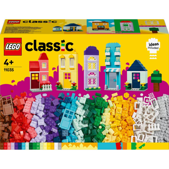 Stavebnice LEGO® Classic Tvůrčí domečky (11035) se 6 barevnými domečky a doplňky pro rozvoj kreativity a stavitelských dovedností u dětí.