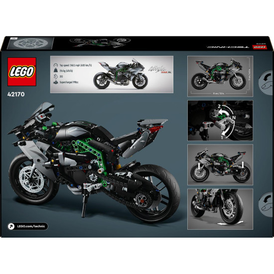 LEGO® Technic Kawasaki Ninja H2R Motorka (42170) – model s řízením, odpružením, převodovkou a pohyblivým motorem