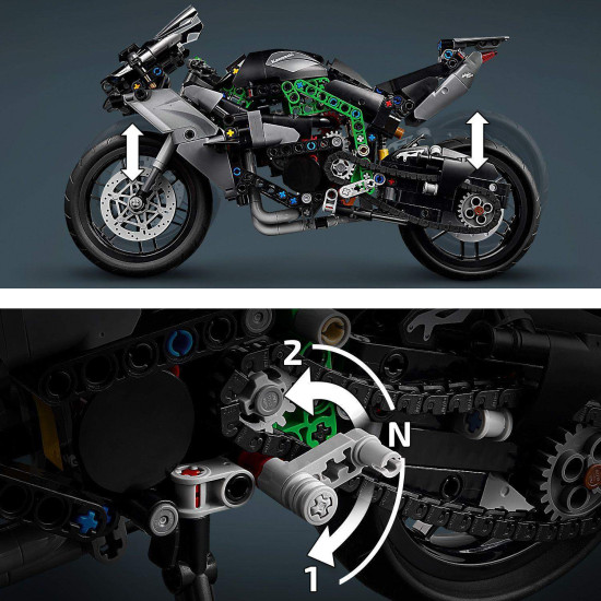 LEGO® Technic Kawasaki Ninja H2R Motorka (42170) – model s řízením, odpružením, převodovkou a pohyblivým motorem