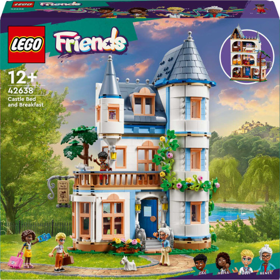 LEGO Friends Stylový hotel na zámku s francouzským designem, luxusním apartmánem s vanou na nožičkách, zimní zahradou, recepcí a tajemným podkrovím plným historických artefaktů. 