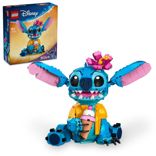 LEGO® Disney Stitch pro hraní a vystavení s pohyblivýma ušima, otáčející se hlavou, sestavitelným zmrzlinovým kornoutem a květinou. Ideální dárek pro fanoušky pohádky Lilo a Stitch.