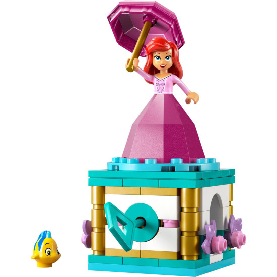 LEGO® Disney Točící se Ariel – krásná stavebnice s otočným stojanem, postavičkami Ariel a Šupinky a úložným prostorem v 'diamantových' šatech