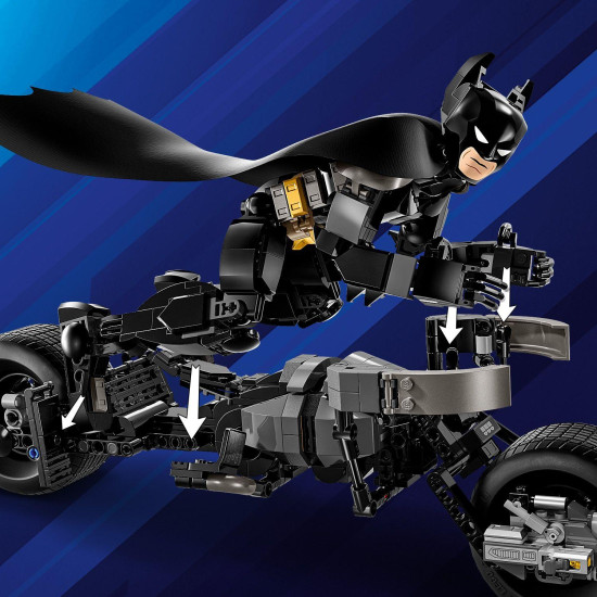 Sestavitelný LEGO Batman s motorkou, LEGO Batman v akci, LEGO Batman figurka s pohyblivými částmi, LEGO Batman s Bat-Pod