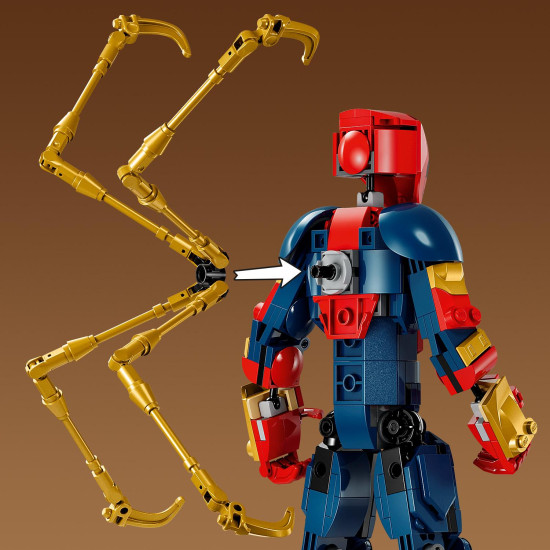 LEGO Iron Spider Man s robotickými pažemi, Pohyblivá figurka Iron Spider Man, LEGO Iron Spider Man akční pózy, Iron Spider Man s moderním brněním