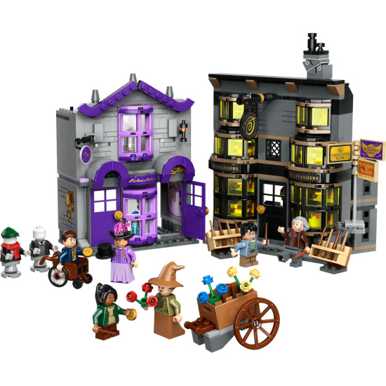 LEGO Harry Potter Šikmá ulička, Ollivanderův obchod LEGO, Madame Malkinová LEGO, Harry Potter LEGO minifigurky, LEGO kouzla a kouzla, nákupní Šikmá ulička LEGO