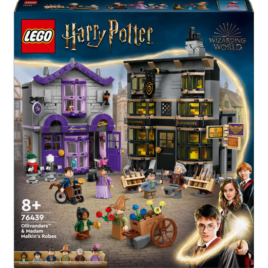 LEGO Harry Potter Šikmá ulička, Ollivanderův obchod LEGO, Madame Malkinová LEGO, Harry Potter LEGO minifigurky, LEGO kouzla a kouzla, nákupní Šikmá ulička LEGO