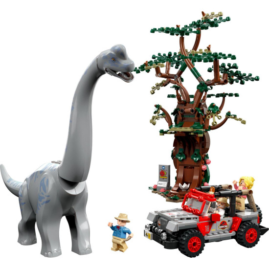 LEGO Jurassic World Objevení brachiosaura: Polohovatelný brachiosaurus, Jeep a minifigurky ze světa Jurského parku.