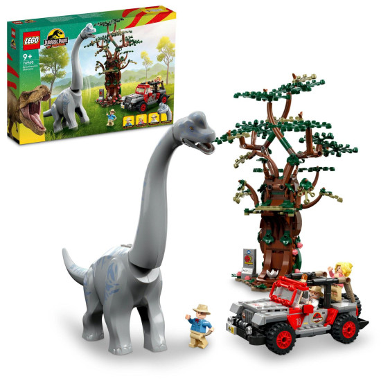 LEGO Jurassic World Objevení brachiosaura: Polohovatelný brachiosaurus, Jeep a minifigurky ze světa Jurského parku.