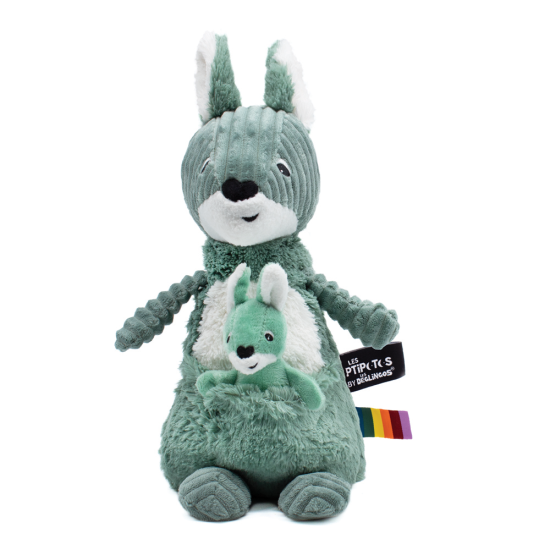 Zelená plyšová hračka klokan maminka a miminko Déglingos