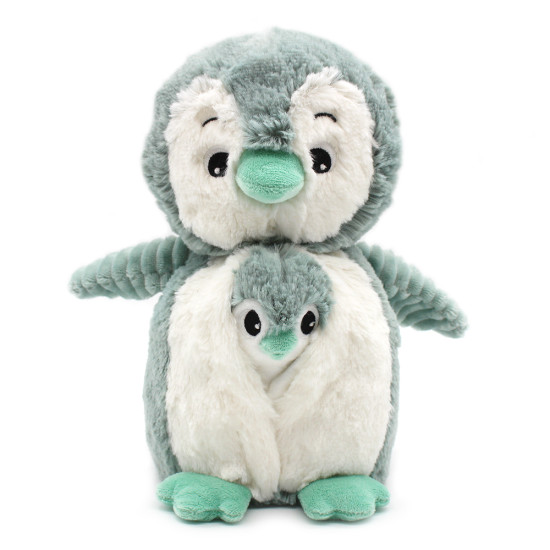 Zelená plyšová hračka Tučňák Maminka a miminko Déglingos