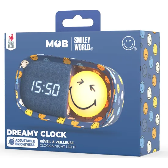 Dětský budík a noční světlo MOB Dreamy Clock Smiley modrá