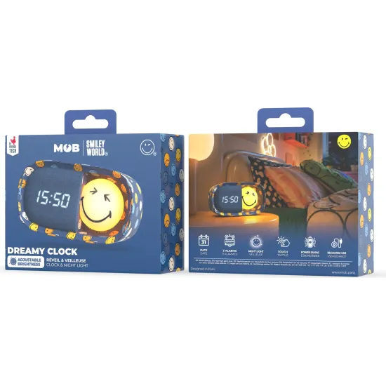 Dětský budík a noční světlo MOB Dreamy Clock Smiley modrá
