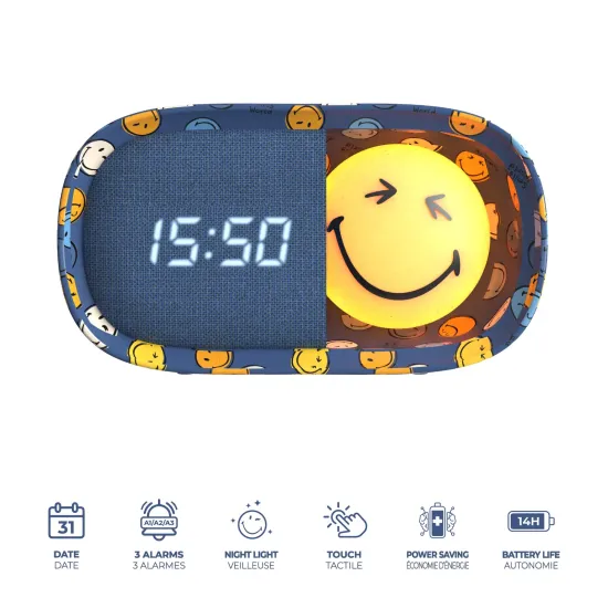 Dětský budík a noční světlo MOB Dreamy Clock Smiley modrá