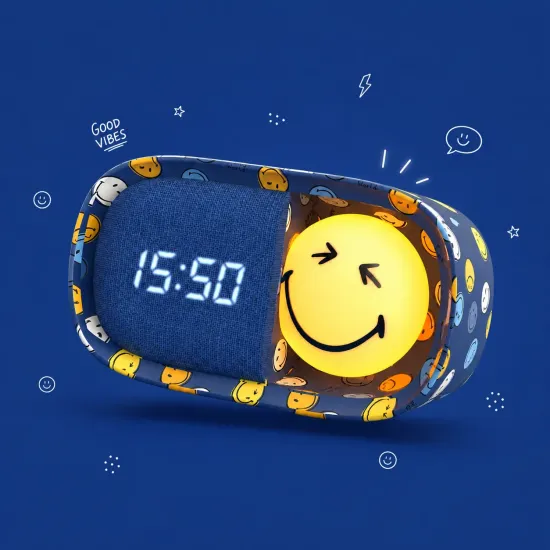 Dětský budík a noční světlo MOB Dreamy Clock Smiley modrá