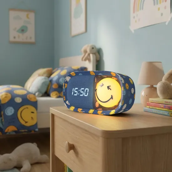 Dětský budík a noční světlo MOB Dreamy Clock Smiley modrá