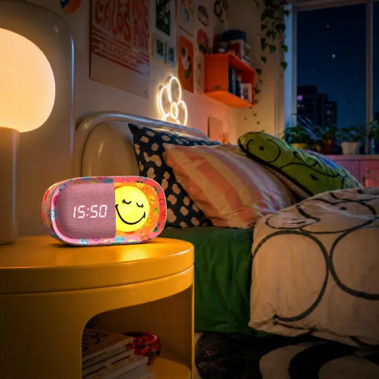 Dětský budík a noční světlo MOB Dreamy Clock Smiley růžová