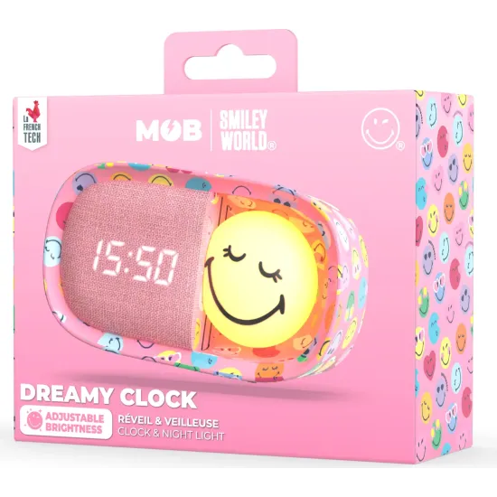 Dětský budík a noční světlo MOB Dreamy Clock Smiley růžová