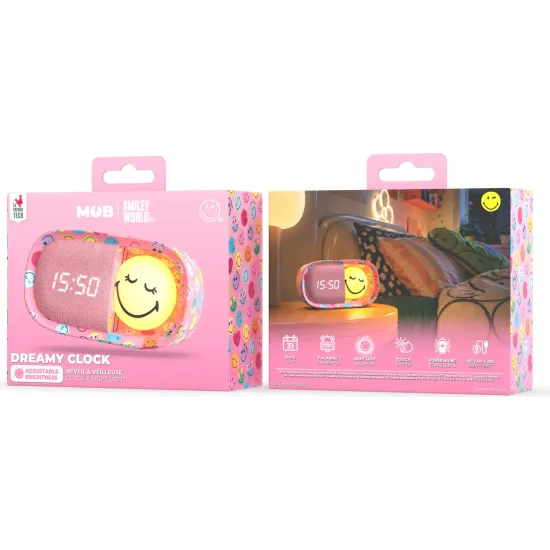 Dětský budík a noční světlo MOB Dreamy Clock Smiley růžová