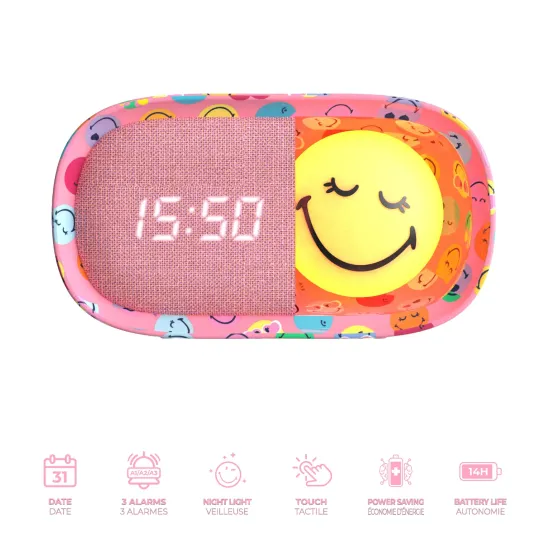 Dětský budík a noční světlo MOB Dreamy Clock Smiley růžová