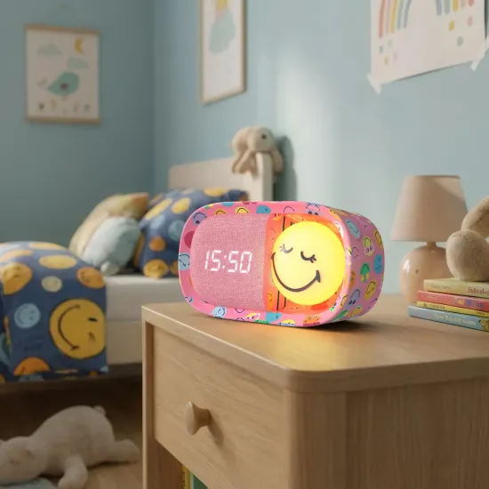 Dětský budík a noční světlo MOB Dreamy Clock Smiley růžová