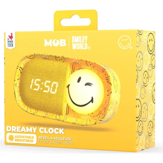 Dětský budík a noční světlo MOB Dreamy Clock Smiley žlutá