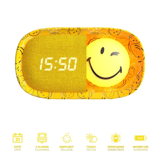 Dětský budík a noční světlo MOB Dreamy Clock Smiley žlutá