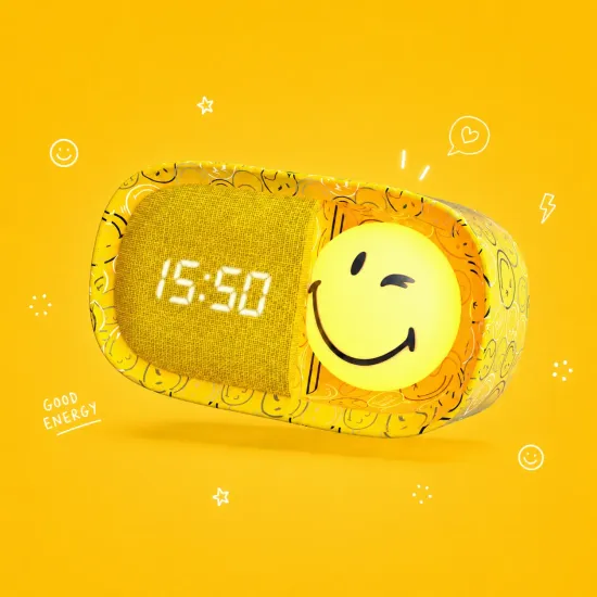 Dětský budík a noční světlo MOB Dreamy Clock Smiley žlutá