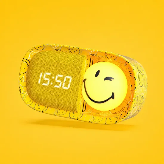 Dětský budík a noční světlo MOB Dreamy Clock Smiley žlutá