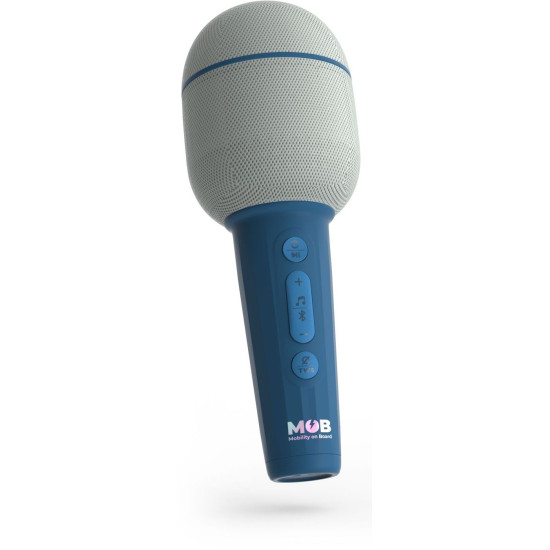 Modrý bezdrátový mikrofon pro malé pěvecké talenty.