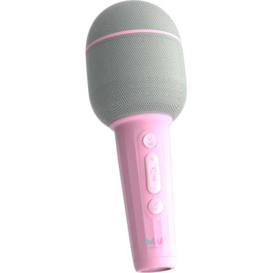 Růžový bezdrátový mikrofon pro malé pěvecké talenty.