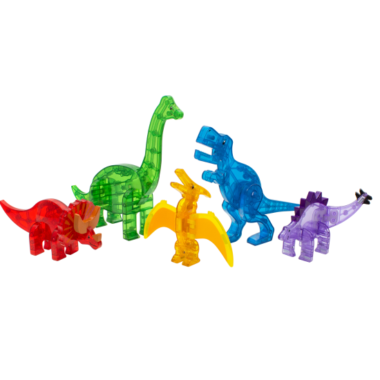 Ideální dárek pro malé paleontology. Sada pěti figurek dinosaurů pro rozšíření vaší oblíbené magnetické stavebnice Magna Tiles.