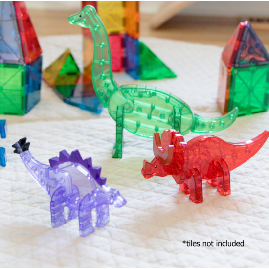 Ideální dárek pro malé paleontology. Sada pěti figurek dinosaurů pro rozšíření vaší oblíbené magnetické stavebnice Magna Tiles.