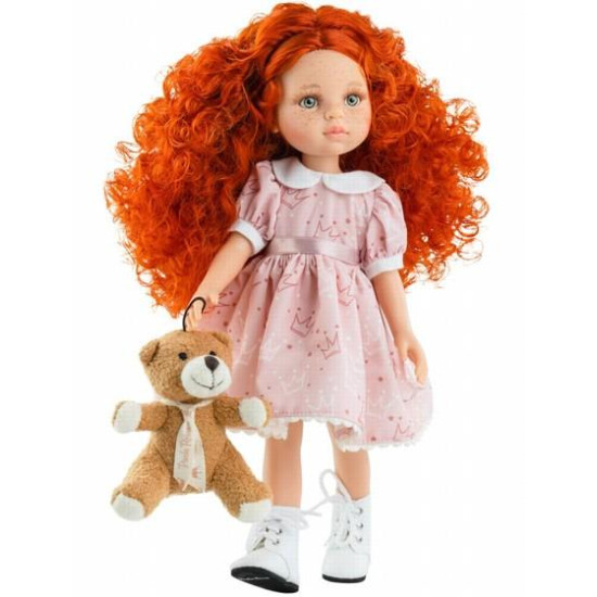 Realistická panenka Marga má dlouhé zrzavé kudrnaté vlasy.